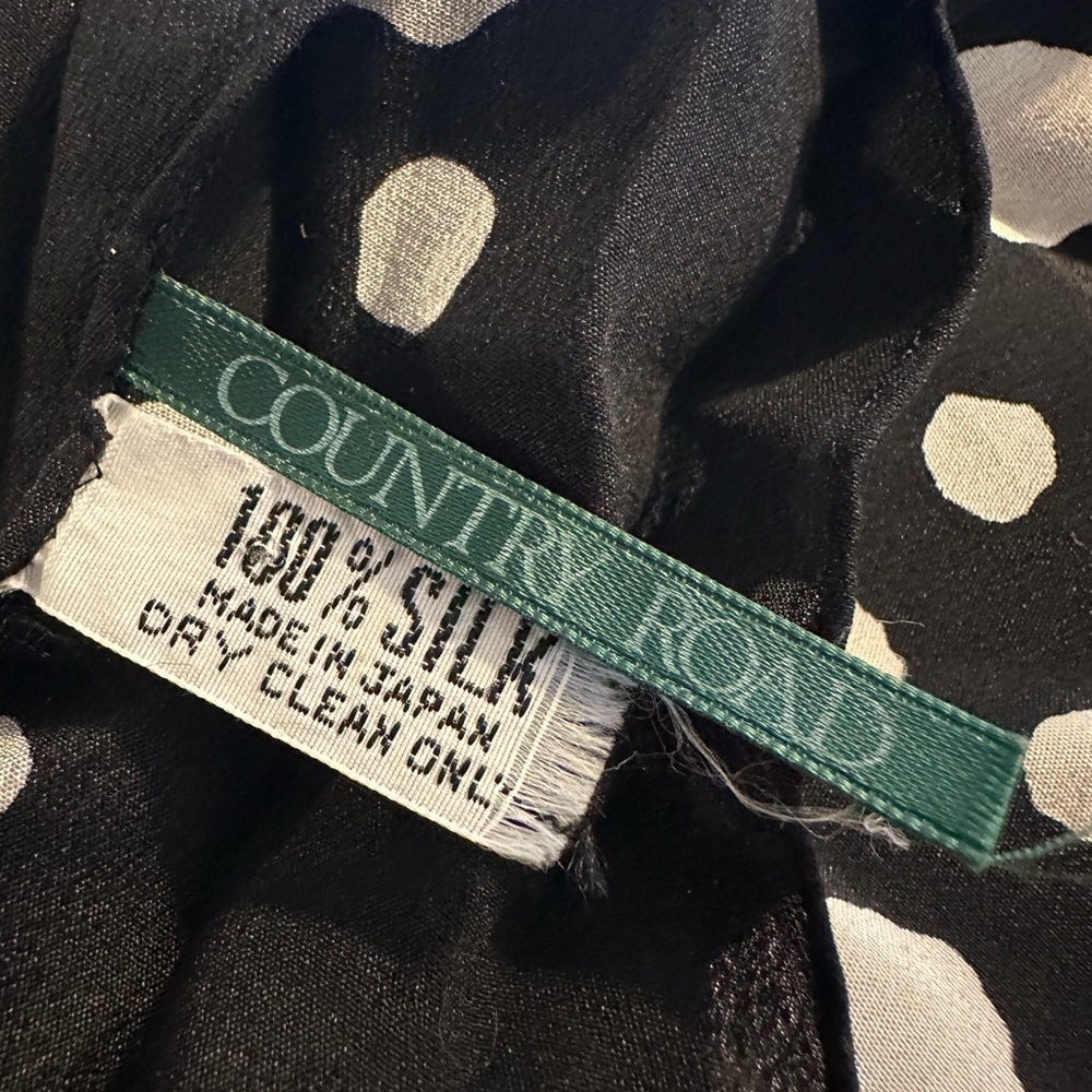 Silk Country Road Black and Cream Scarf polka dots Made in Japan hand rolled - Picture 4 of 4